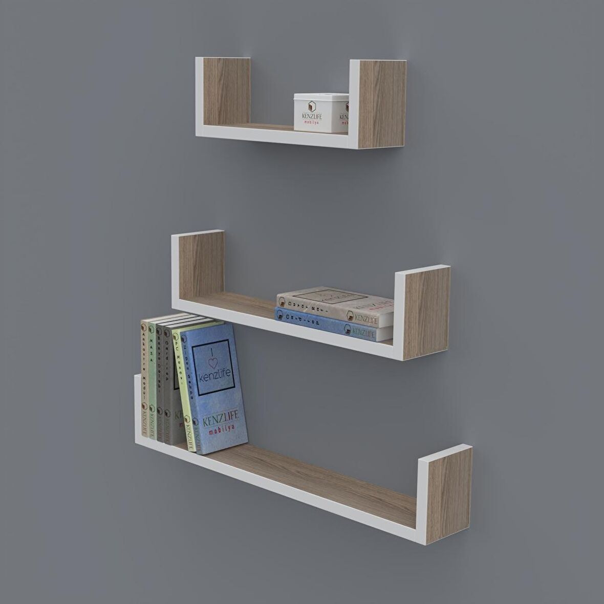 Kenzlife kitaplık müjgan 012*060-045-030*20 crd duvar rafı 