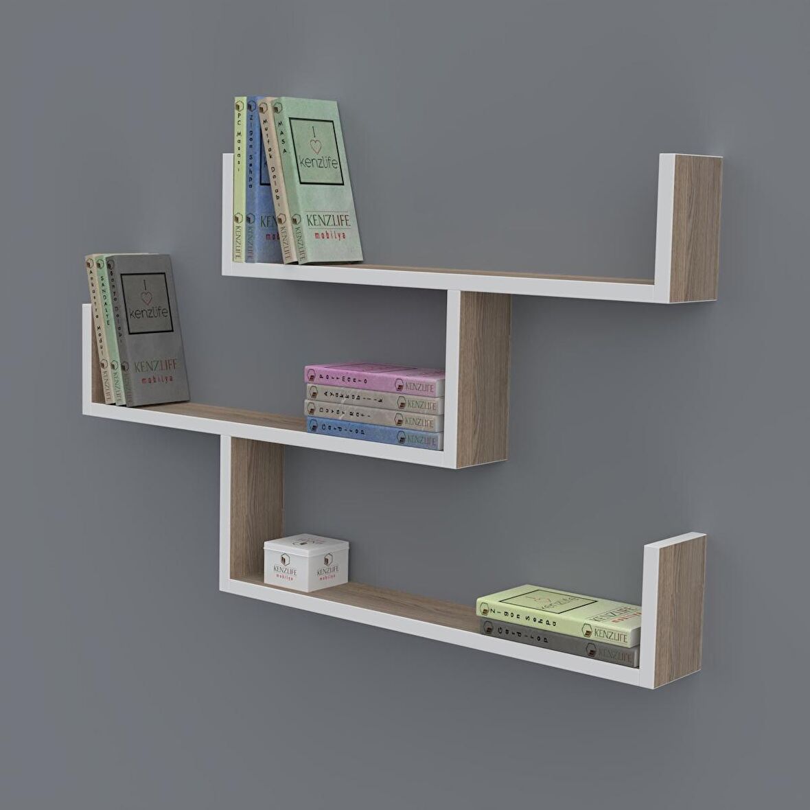 Kenzlife kitaplık gülin 055*080*20 crd duvar rafı 