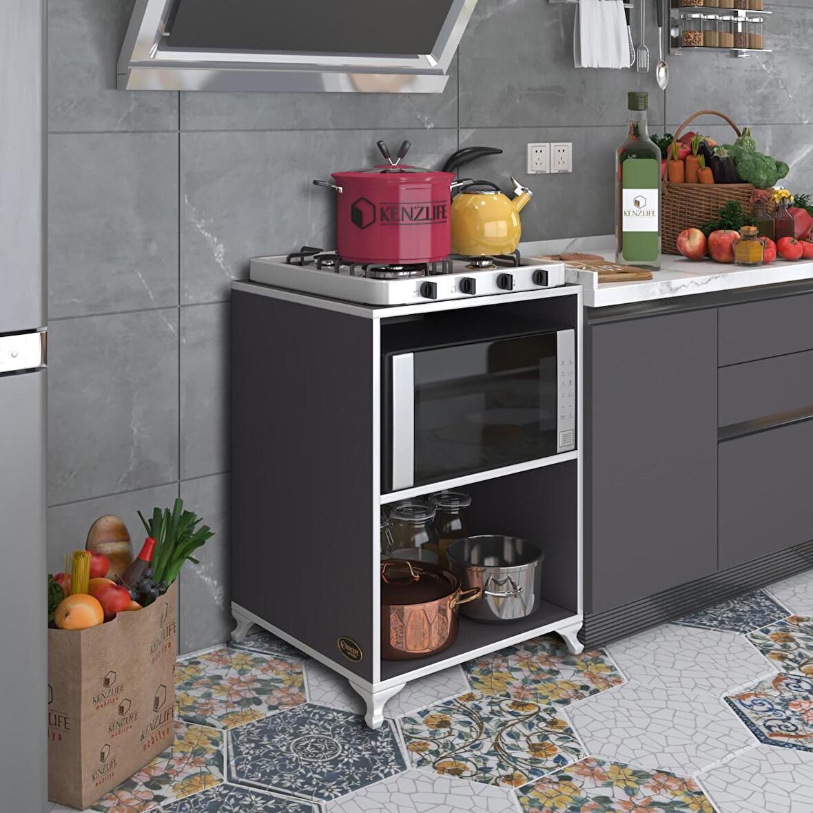 Kenzlife ocak dolabı iclal gri 85*60*57 mutfak klasik setüstü ocak için modül