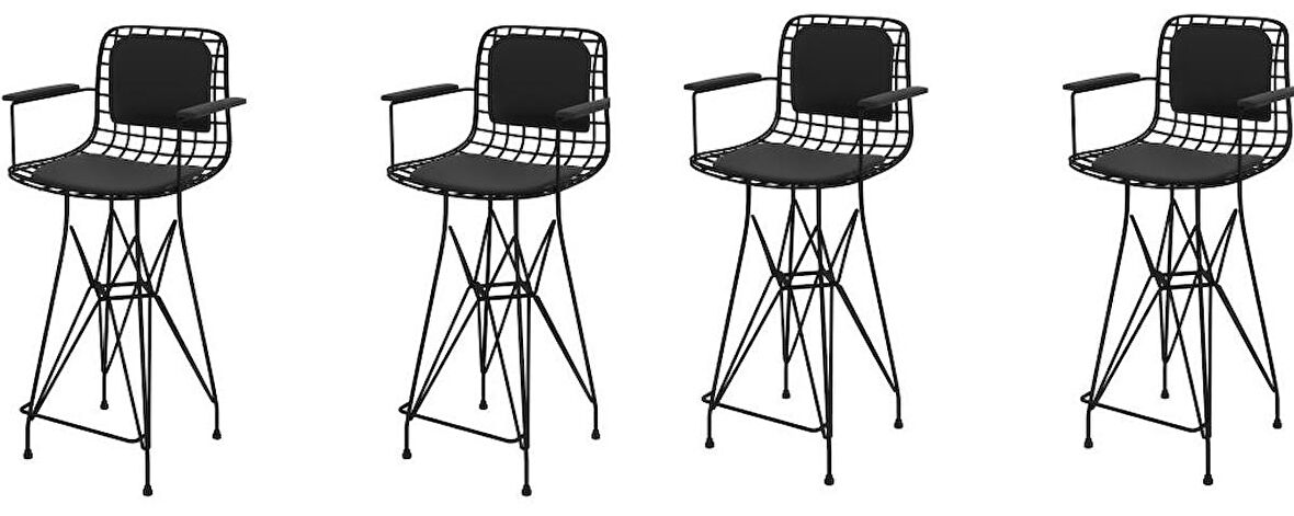 Knsz orta boy tel bar sandalyesi 4 lü mağrur syhsyh kolçaklı sırt minderli 65 cm oturma yüksekliği mutfak bahçe cafe ofis