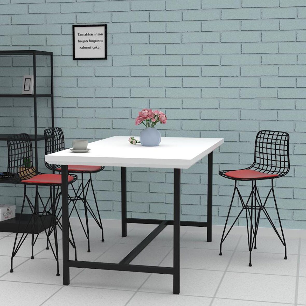 Knsz ufak boy tel bar sandalyesi 1 li uslu syhkrm 55 cm oturma yüksekliği mutfak bahçe cafe ofis