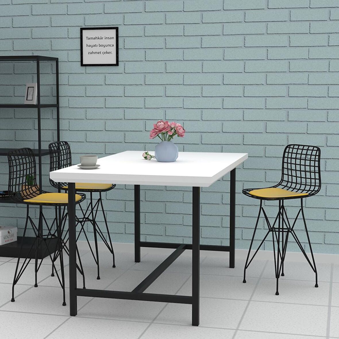 Knsz ufak boy tel bar sandalyesi 1 li uslu syhsrı 55 cm oturma yüksekliği mutfak bahçe cafe ofis