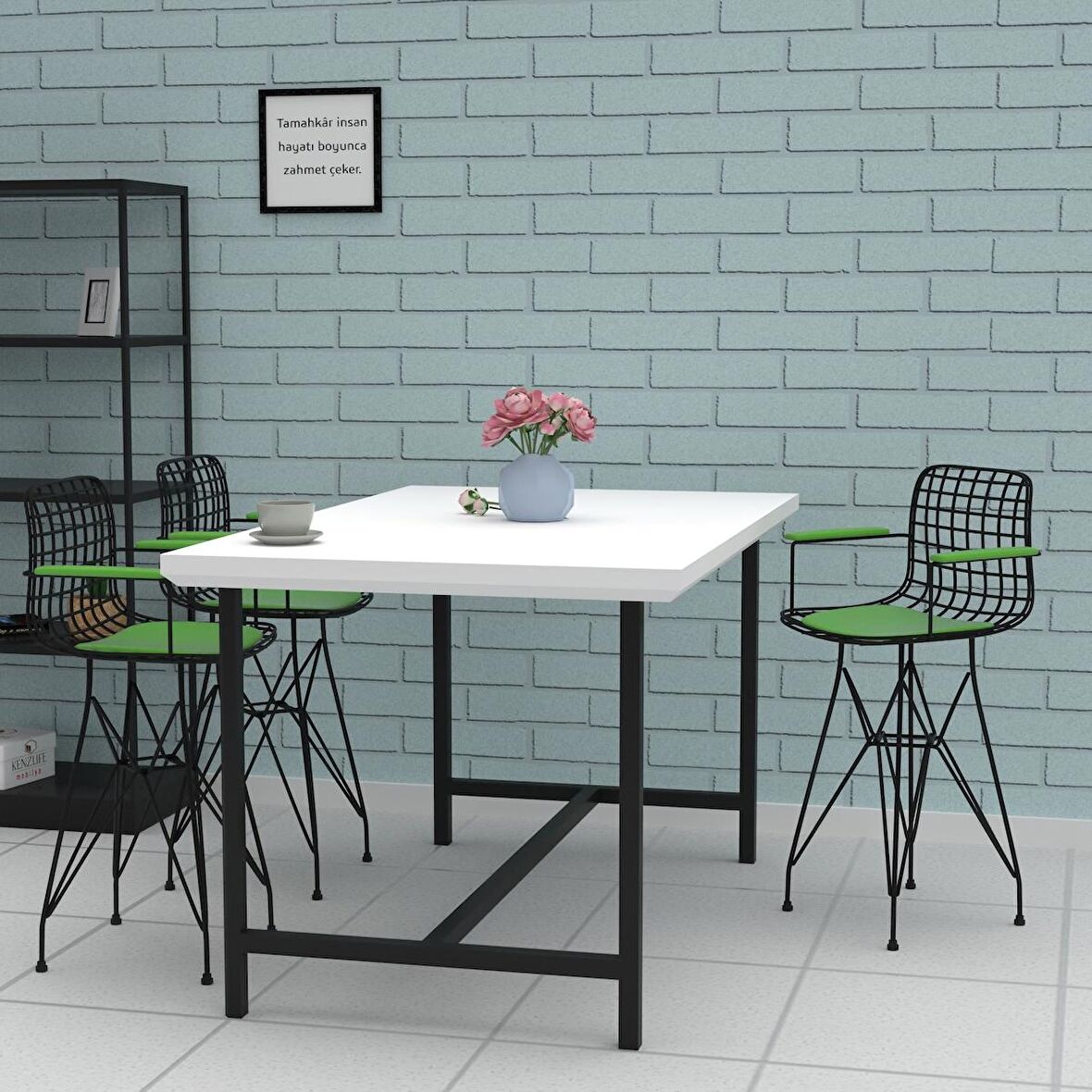 Knsz ufak boy tel bar sandalyesi 1 li uslu syhyşl kolçaklı 55 cm oturma yüksekliği mutfak bahçe cafe ofis