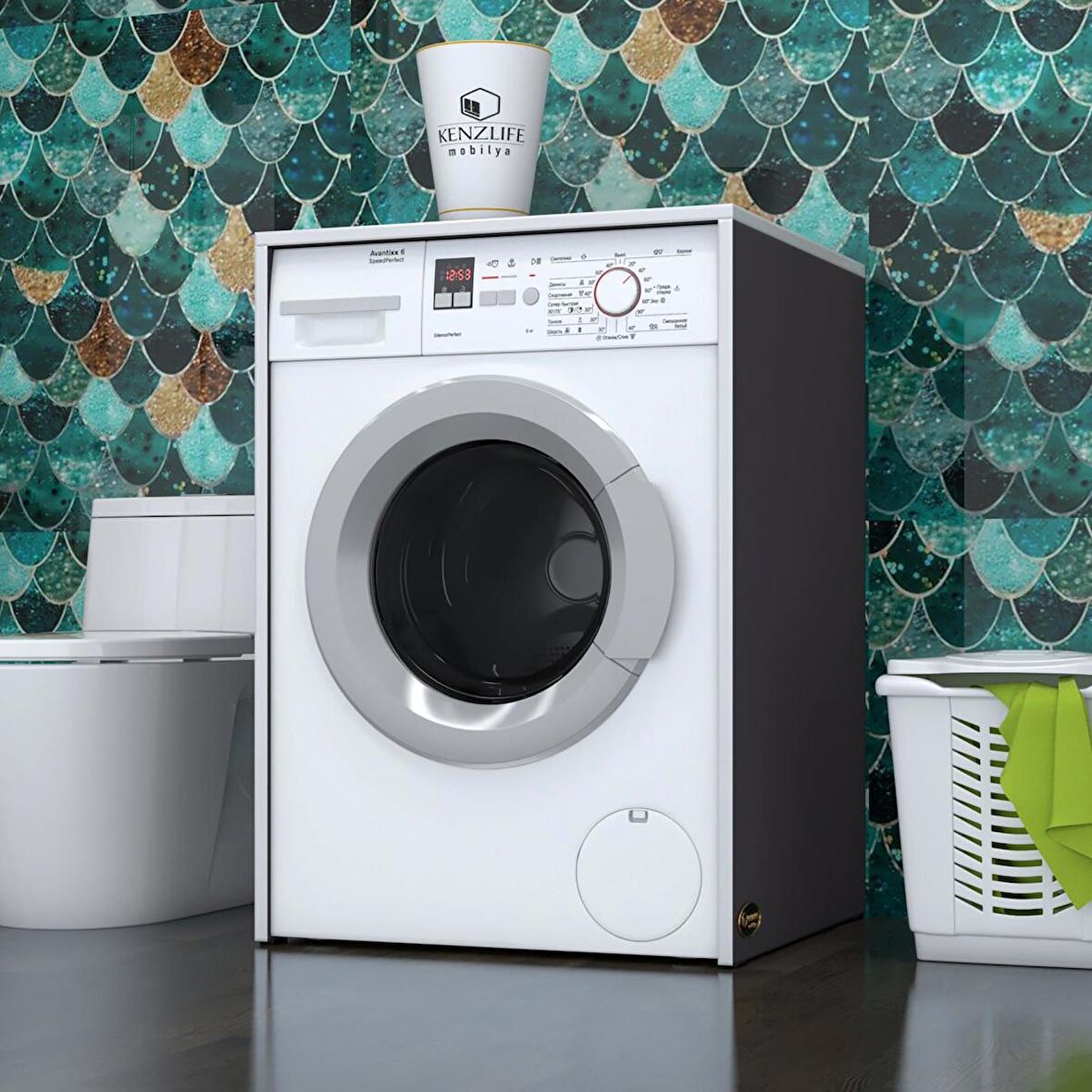 Kenzlife çamaşır makinesi dolabı naum gri 90*70*60 banyo kapaksız arkalıksız