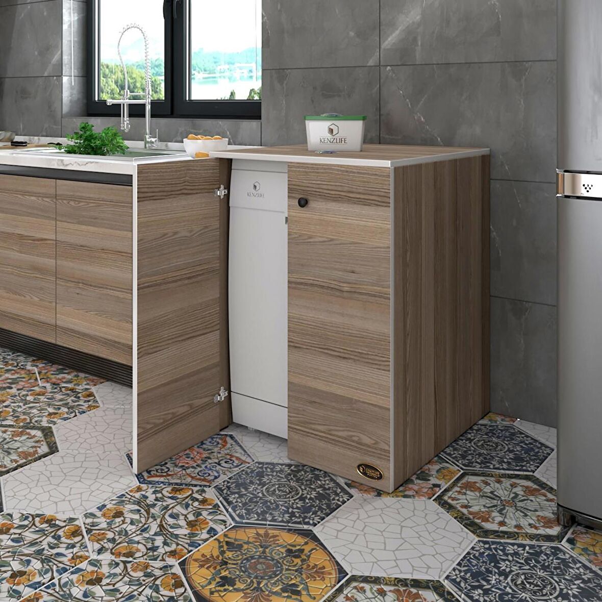 Kenzlife bulaşık&çamaşır&kurutma makinesi dolabı kapaklı nurten crd 90*70*60 banyo ofis