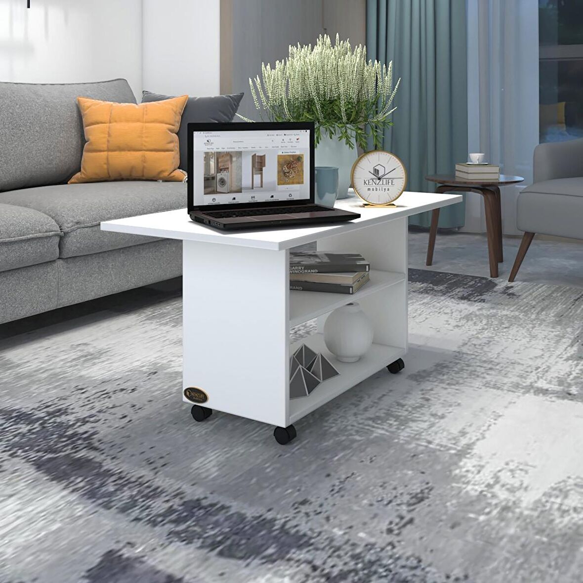 Kenzlife orta salon sehpası atina byz 075*070*50 tekerlekli yemek masası