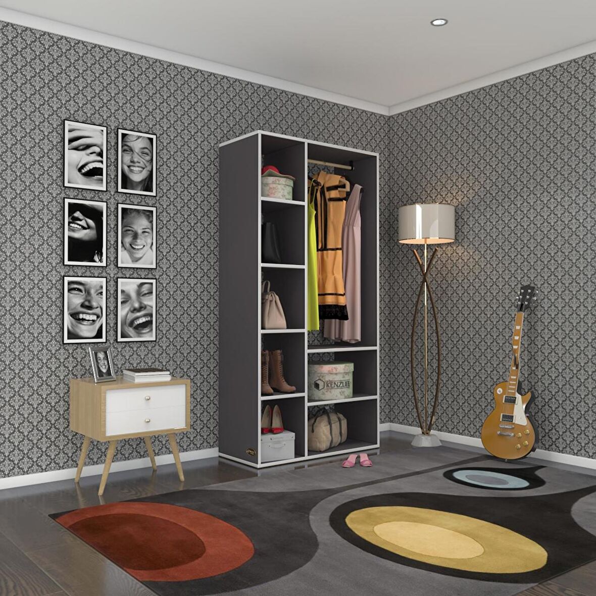 Kenzlife giysi dolabı hüsamettin 180*090*40 gri gardırop