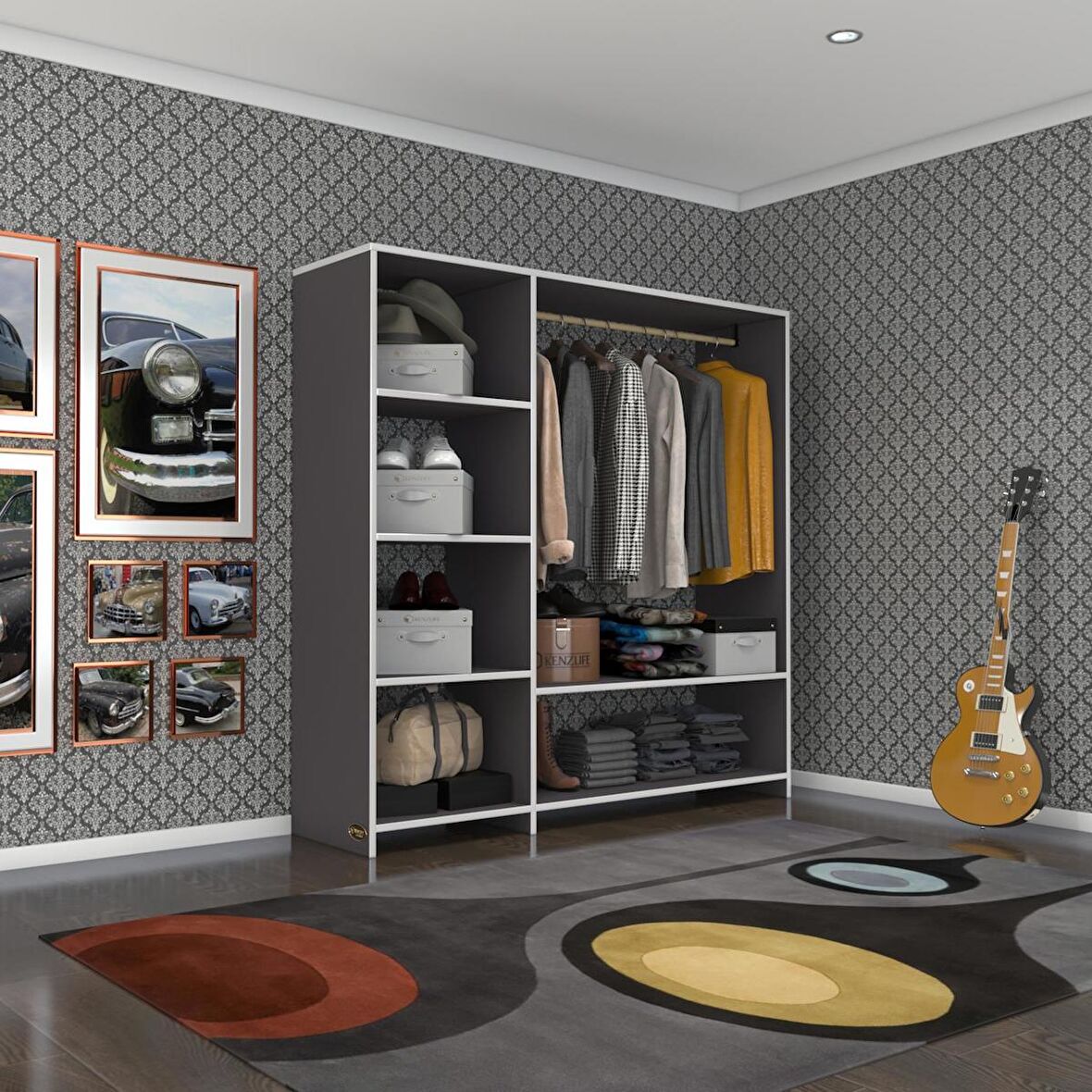 Kenzlife giysi dolabı mükremin 150*150*40 gri gardırop