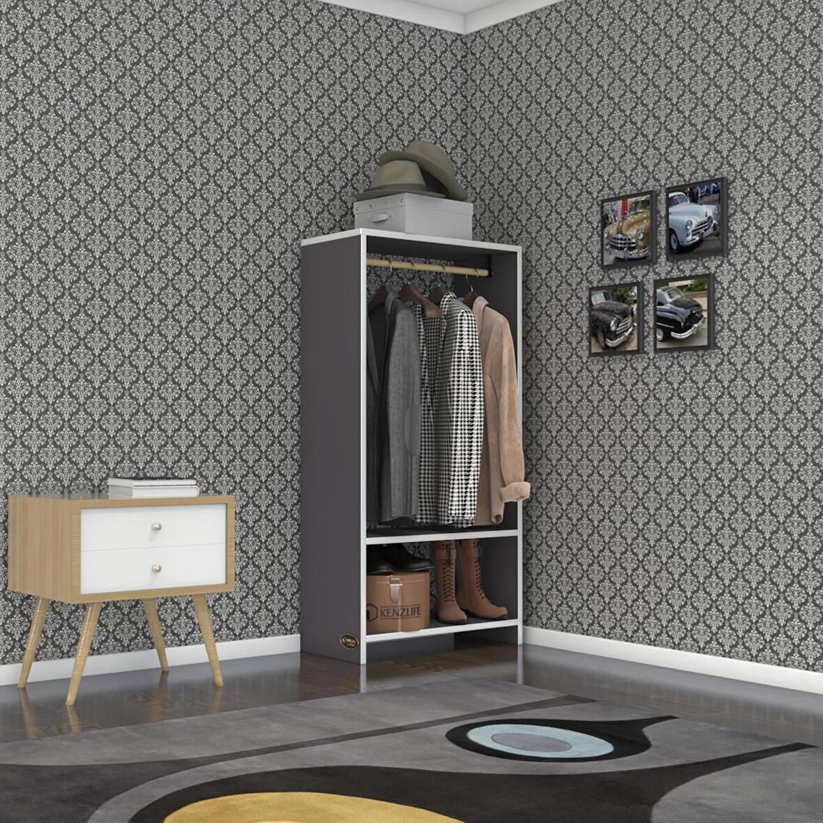 Kenzlife giysi dolabı rüknettin 120*060*30 gri gardırop
