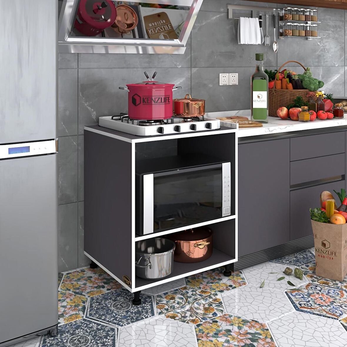 Kenzlife ocak dolabı nermin gri 85*70*60 XLARGE hazır mutfak klasik setüstü ocak için sabit tabla