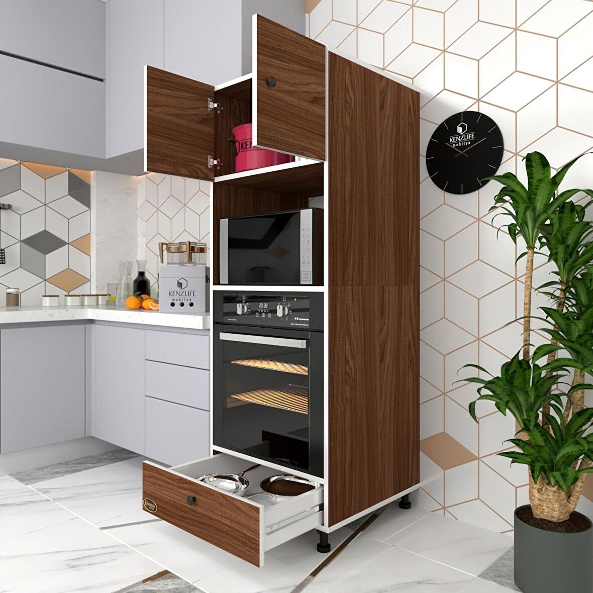 Kenzlife fırın dolabı kamile cvz 162*60*56 mutfak çekmeceli ayaklı banyo kiler ofis