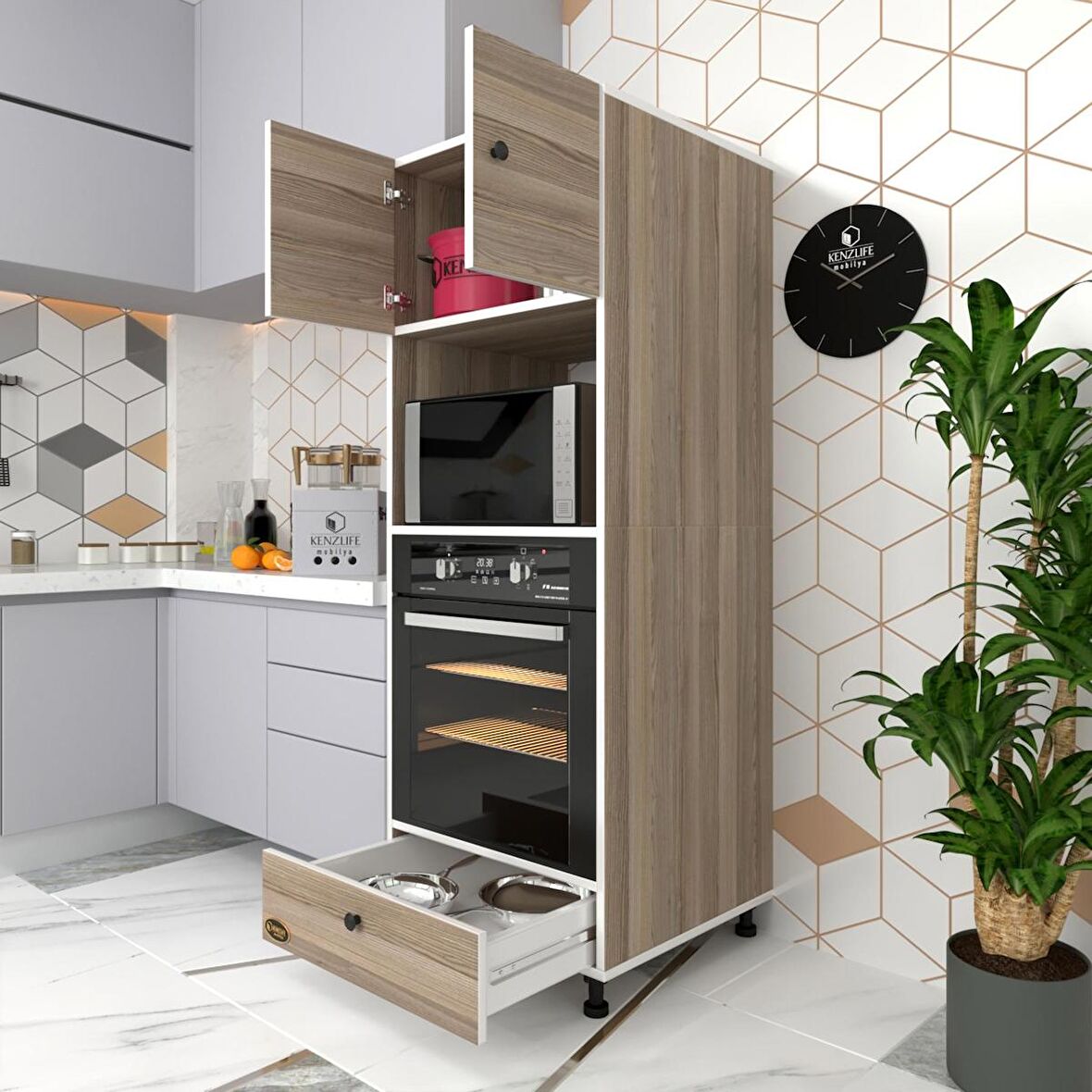 Kenzlife fırın dolabı kamile crd 162*60*56 mutfak çekmeceli ayaklı banyo kiler ofis