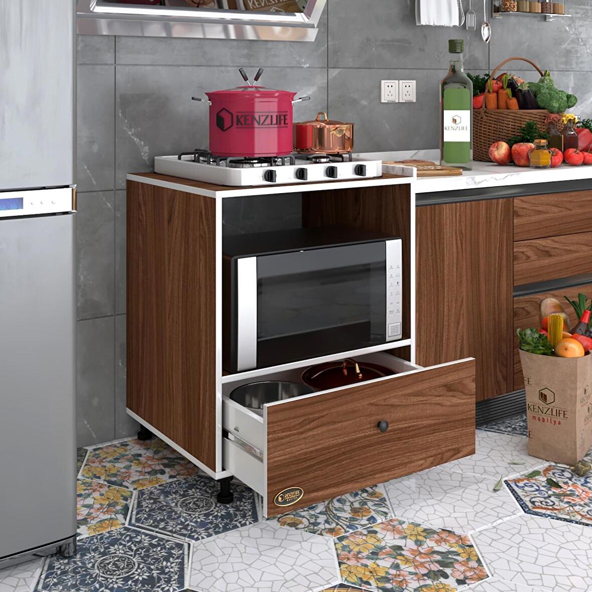 Kenzlife ocak dolabı nevresel cvz 85*70*60 XLARGE çekmeceli hazır mutfak klasik setüstü ocak için sabit tabla