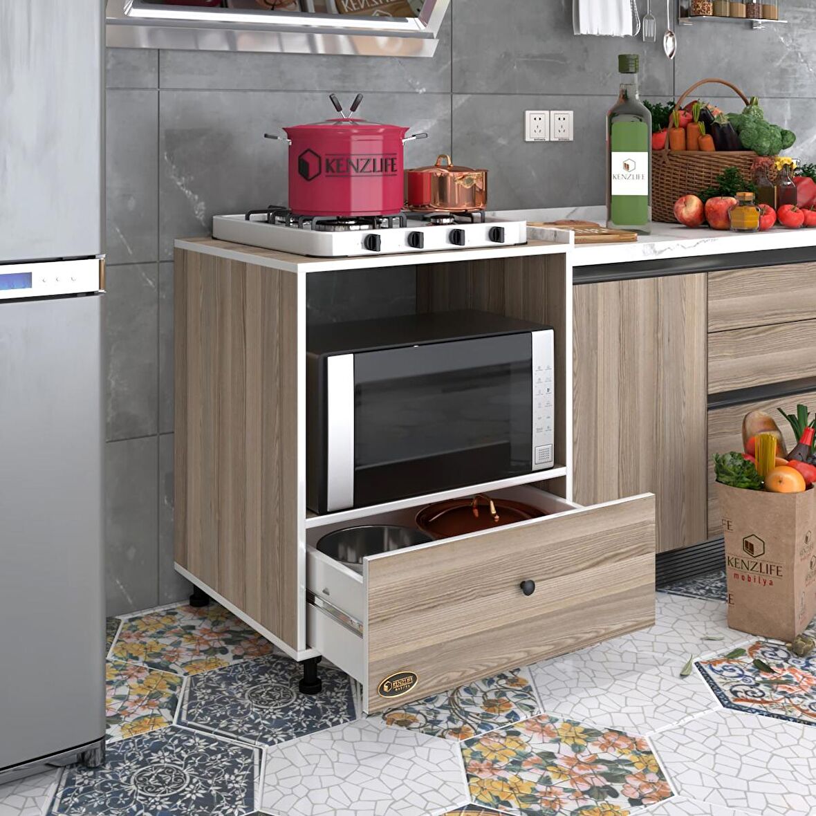 Kenzlife ocak dolabı nevresel crd 85*70*60 XLARGE çekmeceli hazır mutfak klasik setüstü ocak için sabit tabla