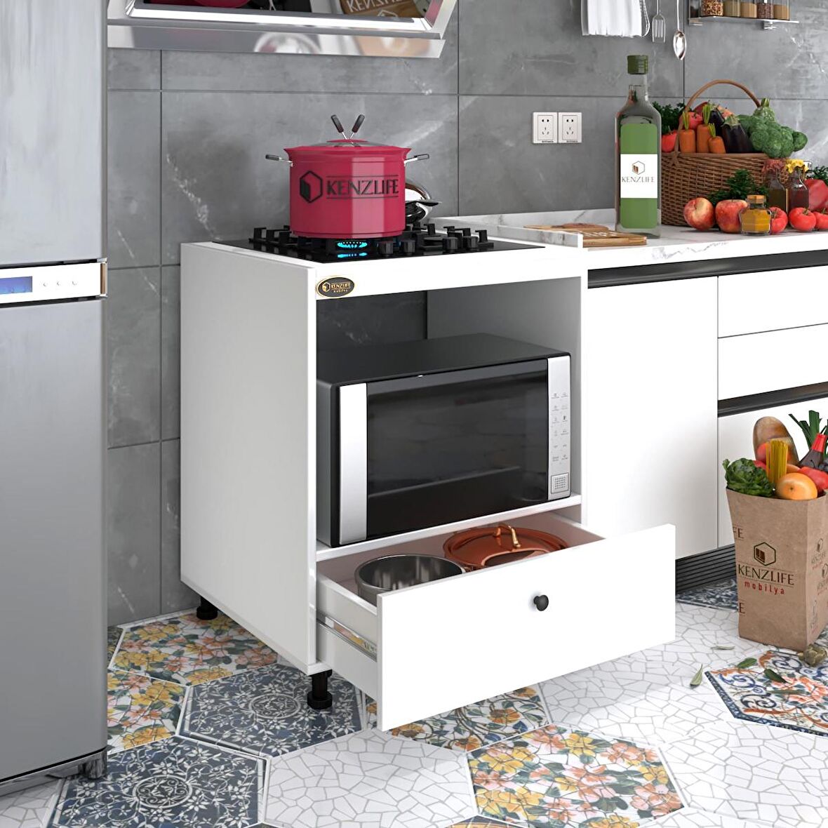 Kenzlife ocak dolabı piraye byz 85*70*60 XLARGE çekmeceli hazır mutfak ankastre gömme ocak için