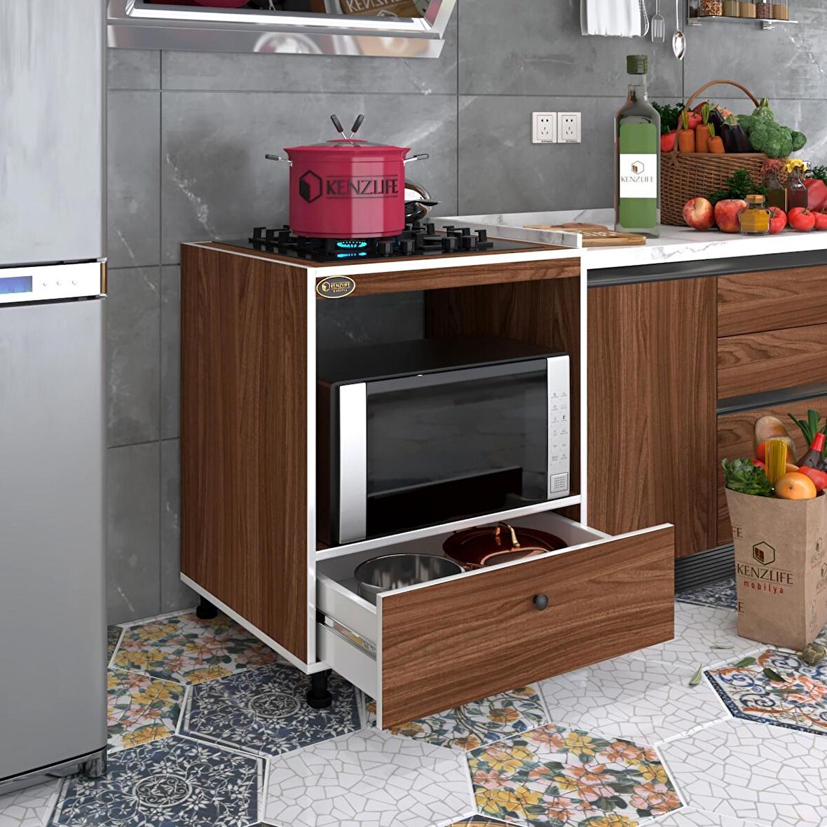 Kenzlife ocak dolabı piraye cvz 85*70*60 XLARGE çekmeceli hazır mutfak ankastre gömme ocak için