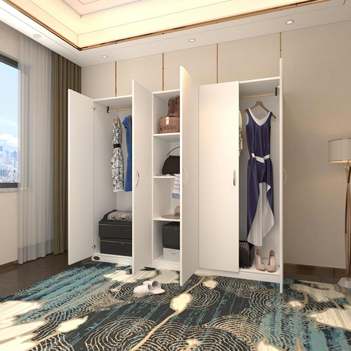 Kenzlife gardırop 5 kapılı horozibiği 180*200*52 byz XLARGE kapaklı gardolap dolap