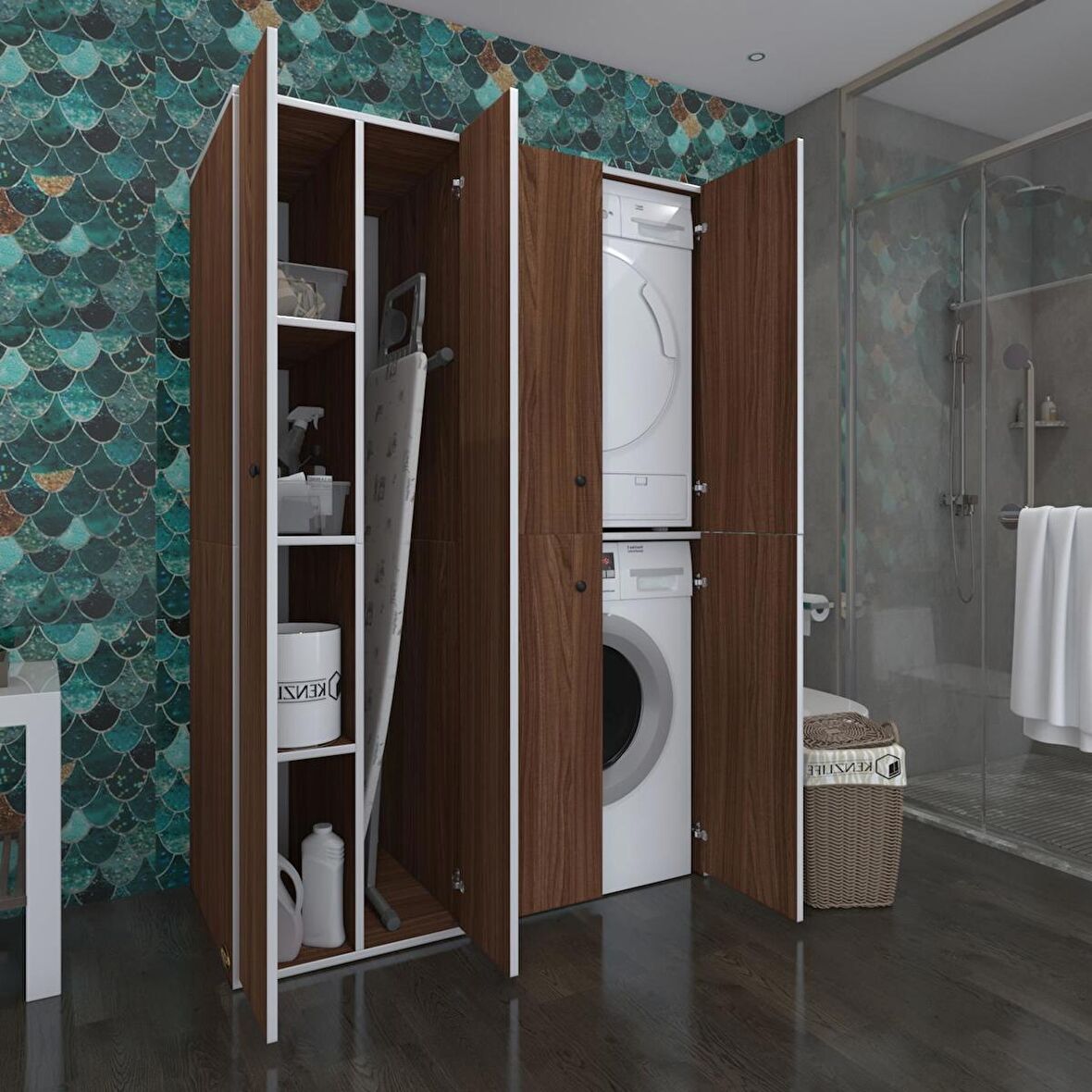 Kenzlife çamaşır-kurutma makinesi dolabı kapaklı yaromira cvz 180*120*60 banyo arkalıksız