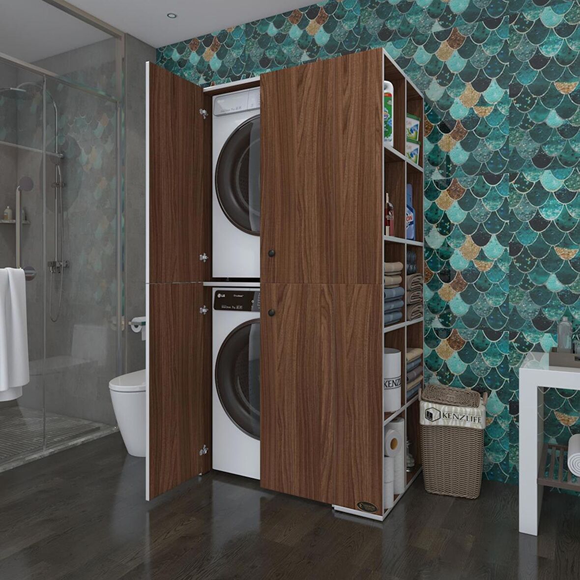 Kenzlife çamaşır-kurutma makinesi dolabı kapaklı fedyenka cvz 180*090*60 banyo arkalıksız