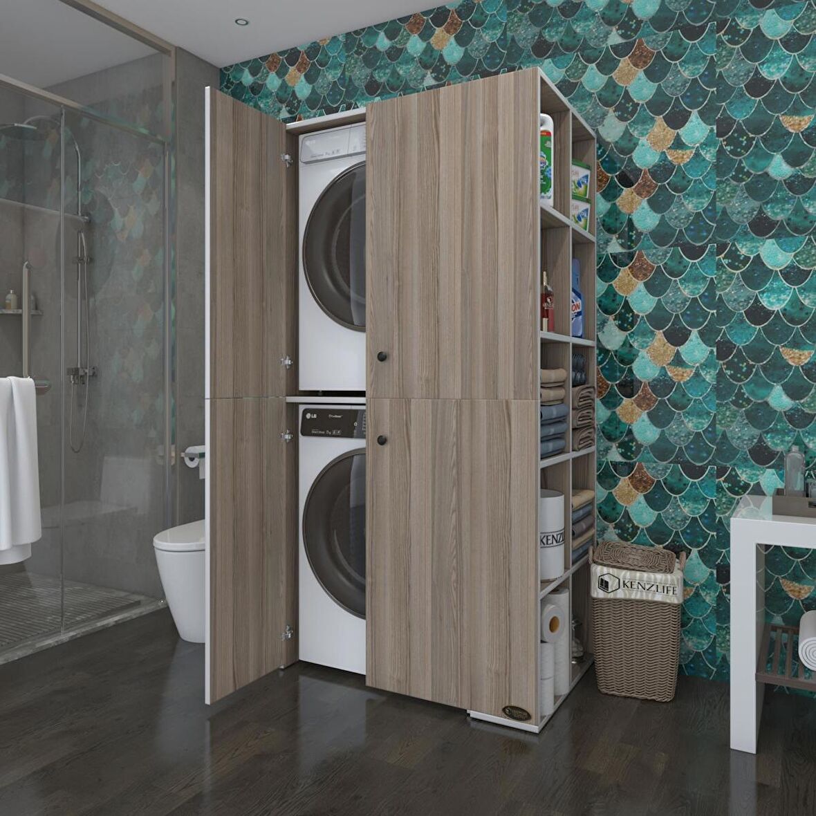 Kenzlife çamaşır-kurutma makinesi dolabı kapaklı fedyenka crd 180*090*60 banyo arkalıksız