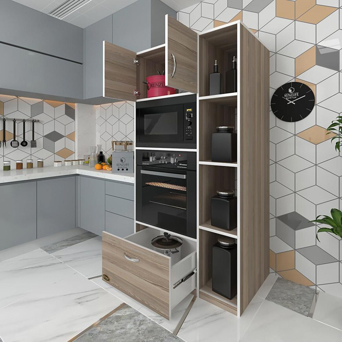 Kenzlife fırın dolabı makbule crd 180*90*56 mutfak çekmeceli ayaklı banyo kiler ofis