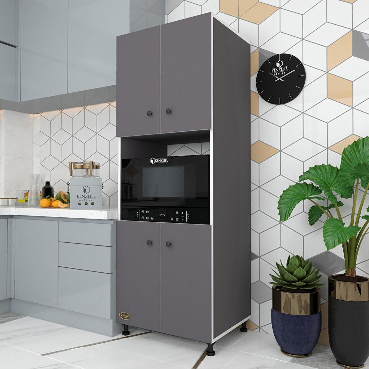 Kenzlife fırın dolabı cahide gri 180*65*50 mutfak XLARGE ayaklı banyo kiler ofis