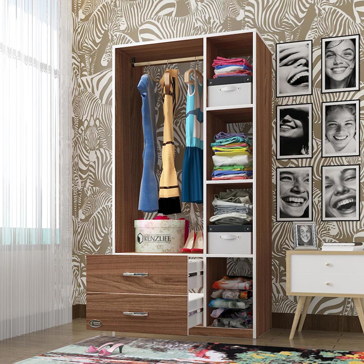 Kenzlife giysi dolabı hülagü 175*90*40 cvz gardırop 2 çekmeceli
