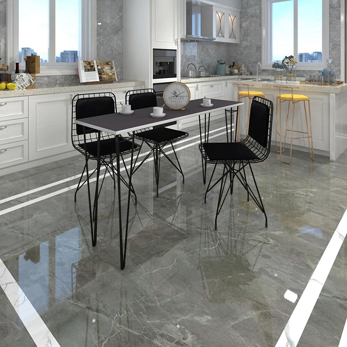 Knsz masa sandalye takımı hem75mazlum grisyh 120*040 sm 3 sandalye syhsyh sırt minderli
