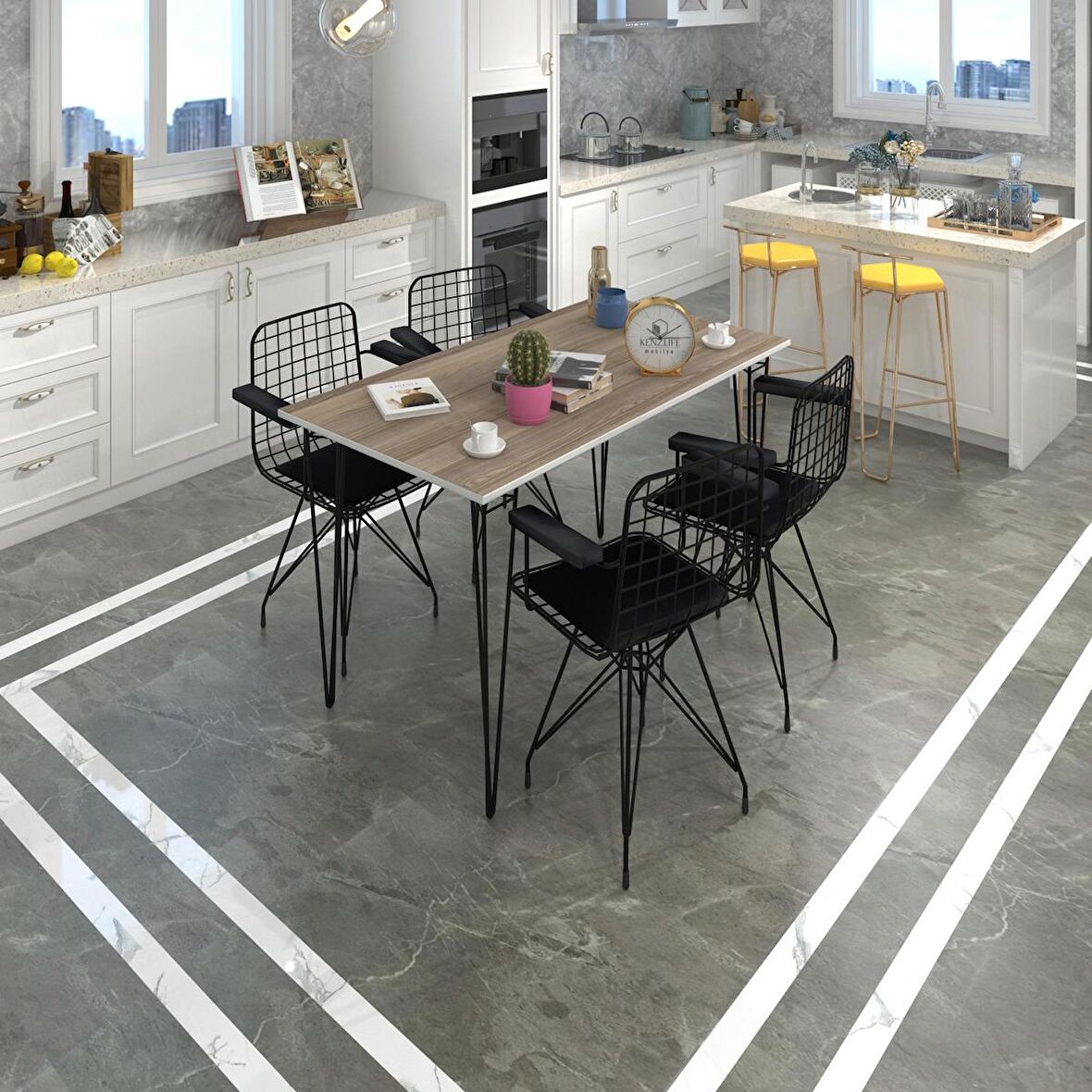 Knsz masa sandalye takımı hem75mazlum crdsyh 130*070 klç 4 sandalye syhsyh kolçaklı