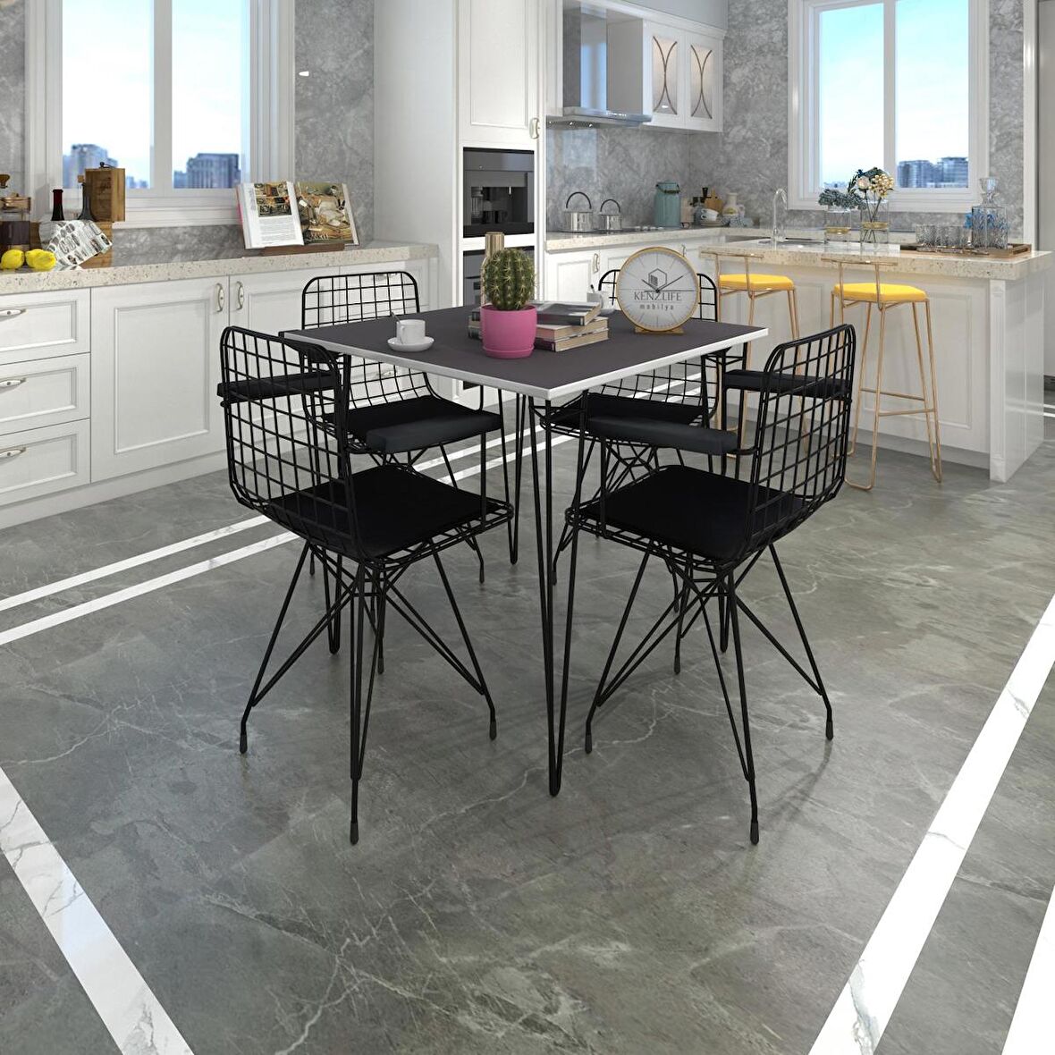 Knsz masa sandalye takımı hem75mazlum grisyh 080*080 klç 4 sandalye syhsyh kolçaklı