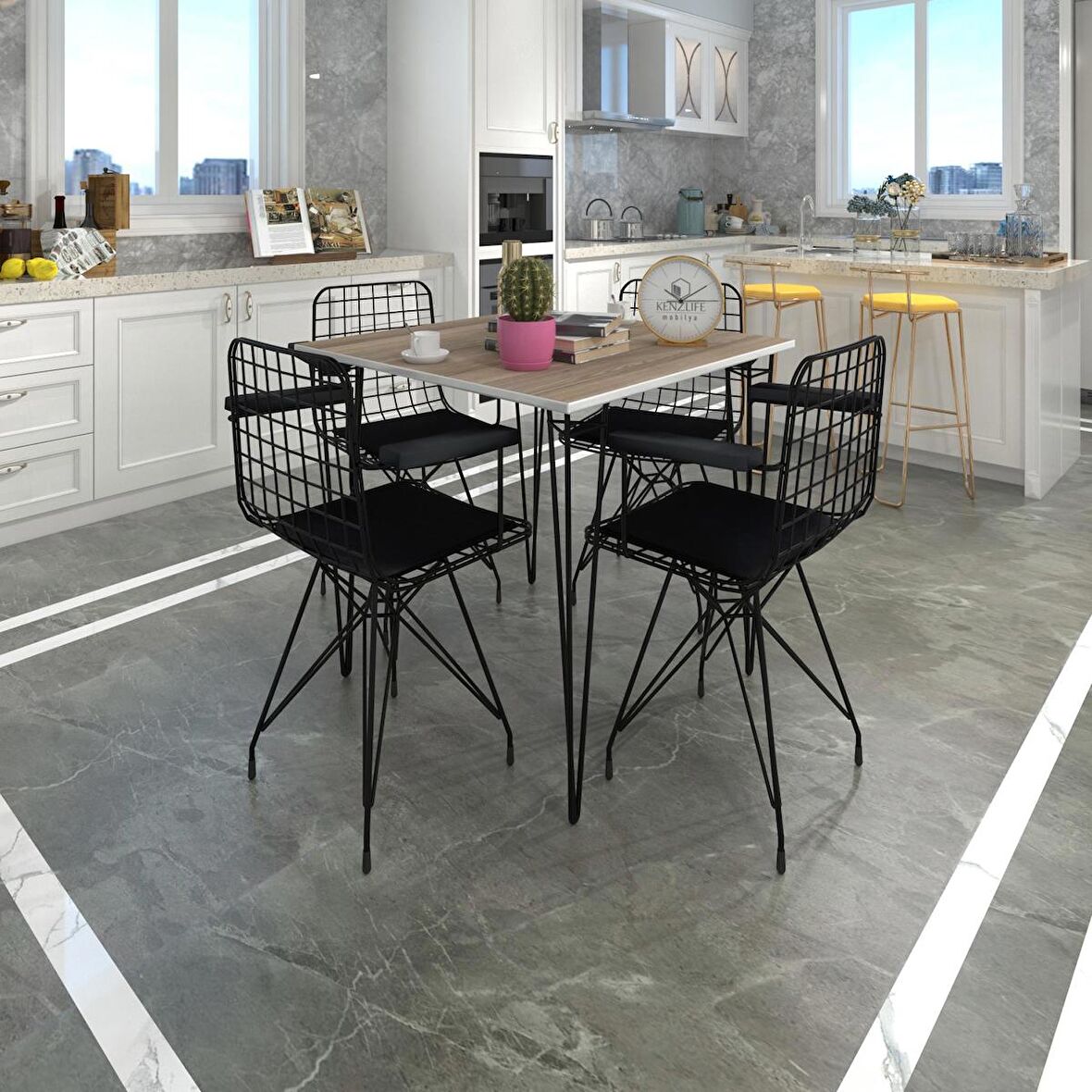 Knsz masa sandalye takımı hem75mazlum crdsyh 080*080 klç 4 sandalye syhsyh kolçaklı