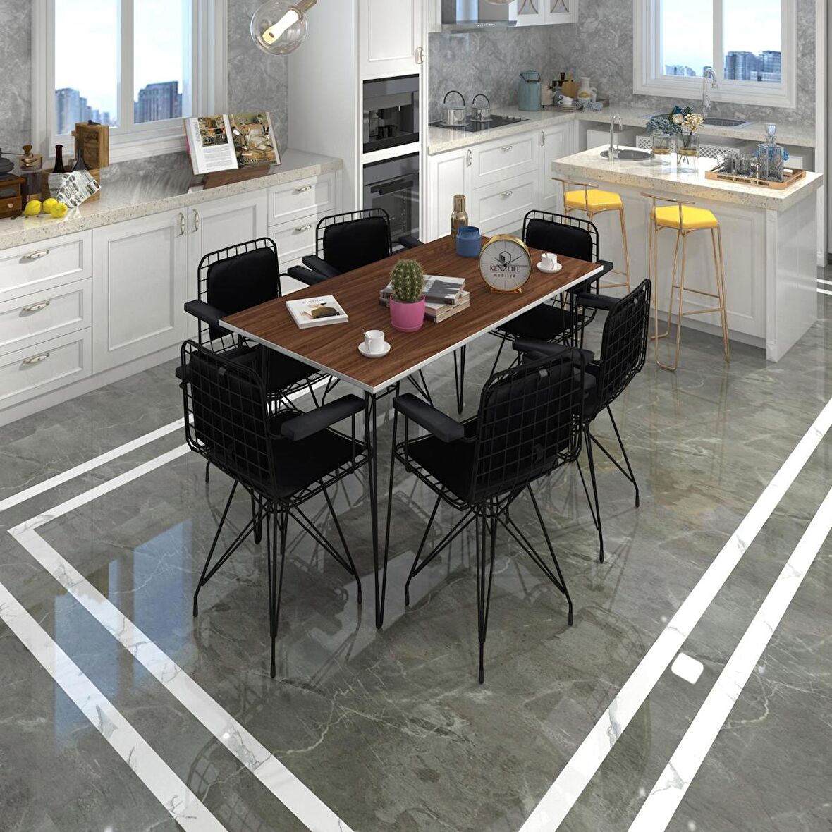 Knsz masa sandalye takımı hem75mazlum cvzsyh 130*070 klçsm 6 sandalye syhsyh kolçaklı sırt minderli