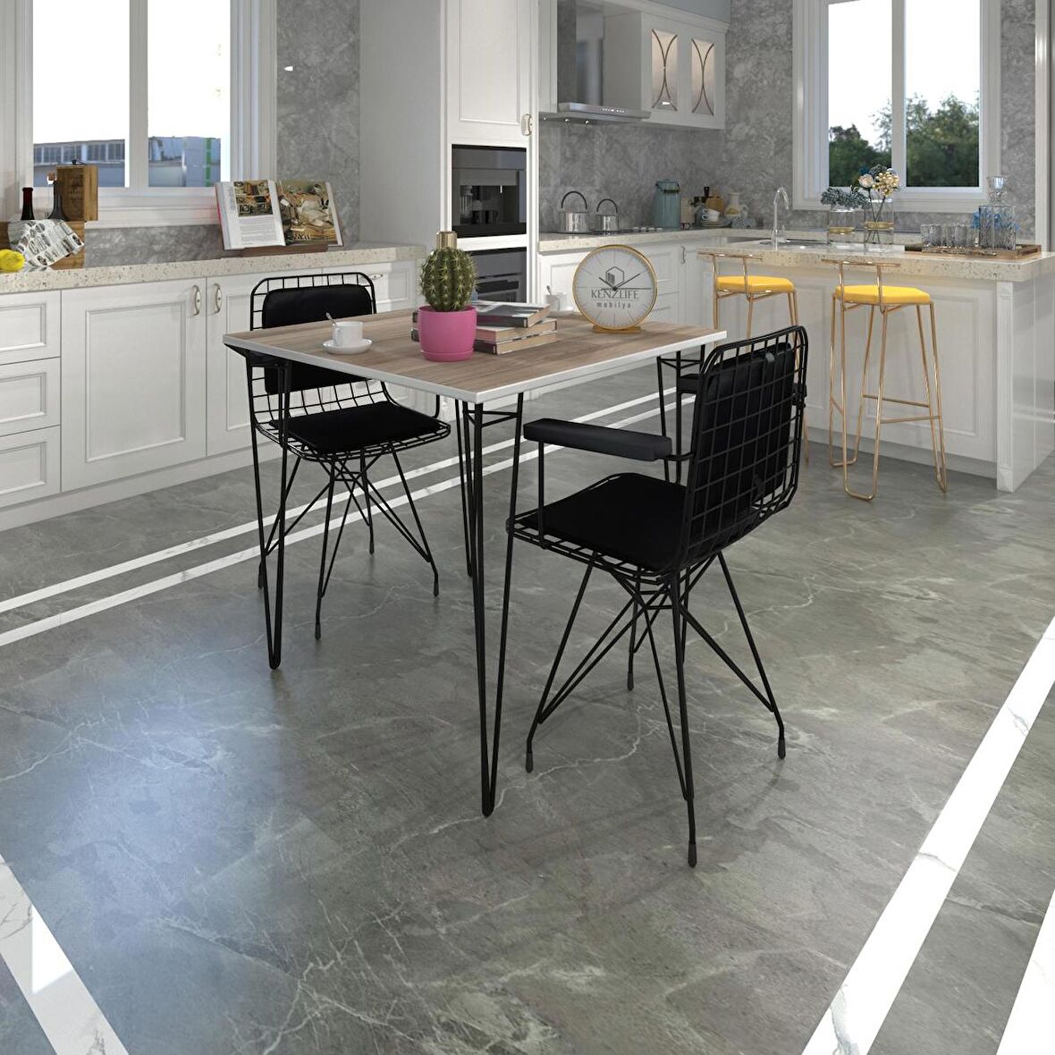 Knsz masa sandalye takımı hem75mazlum crdsyh 060*060 klçsm 2 sandalye syhsyh kolçaklı sırt minderli