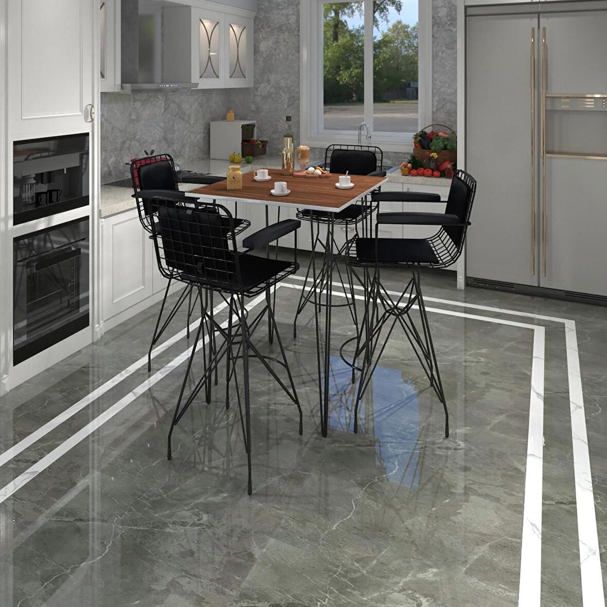 Knsz masa sandalye takımı hem105zengin cvzsyh 080*080 4 sandalye syhsyh kolçaklı sırt minderli