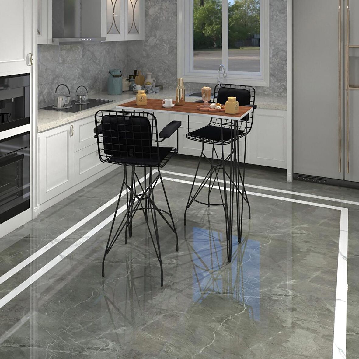 Knsz masa sandalye takımı hem105zengin cvzsyh 100*040 2 sandalye syhsyh kolçaklı sırt minderli