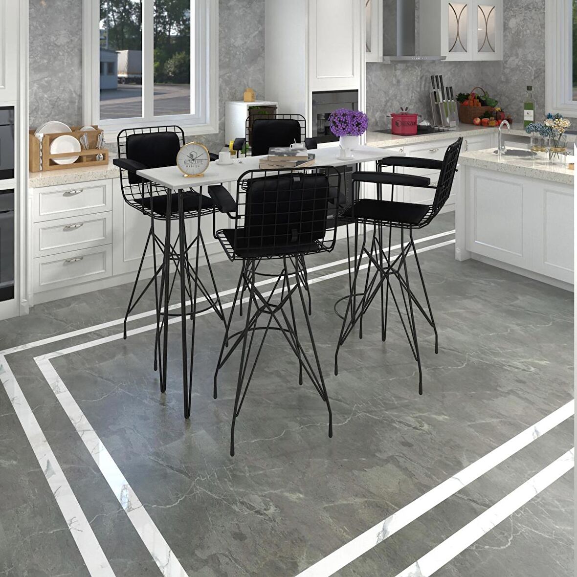 Knsz masa sandalye takımı hem105zengin byzsyh 140*040 4 sandalye syhsyh kolçaklı sırt minderli