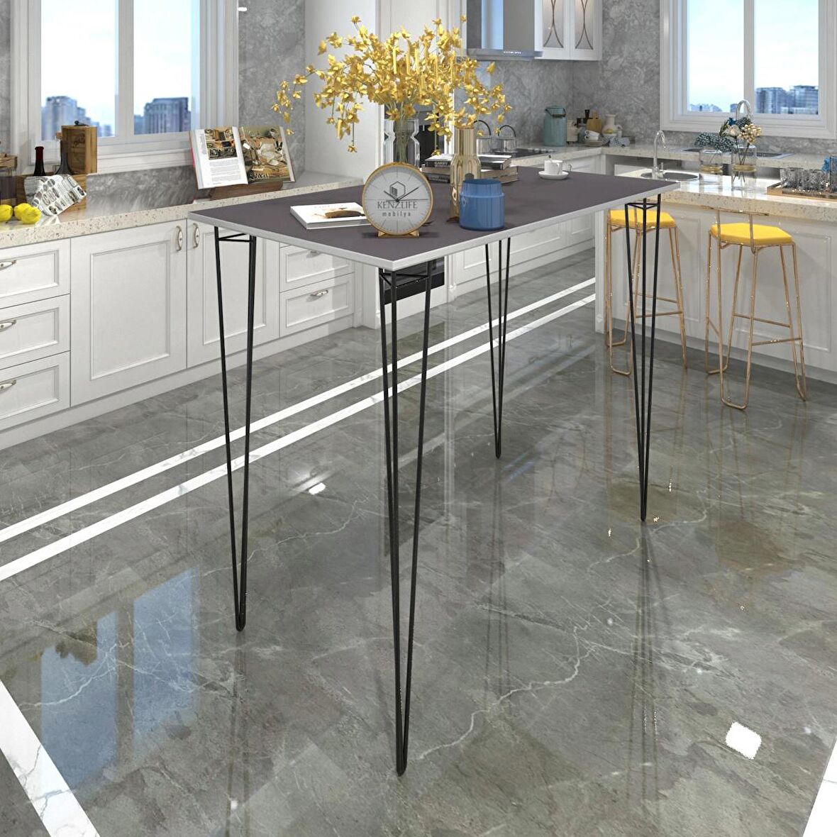 Knsz masa sandalye takımı hem105zengin grisyh 130*070 6 sandalye syhsyh kolçaklı sırt minderli