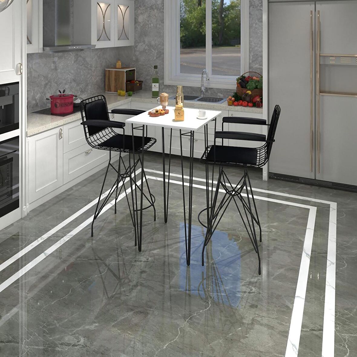 Knsz masa sandalye takımı hem105zengin byzsyh 060*060 2 sandalye syhsyh kolçaklı sırt minderli