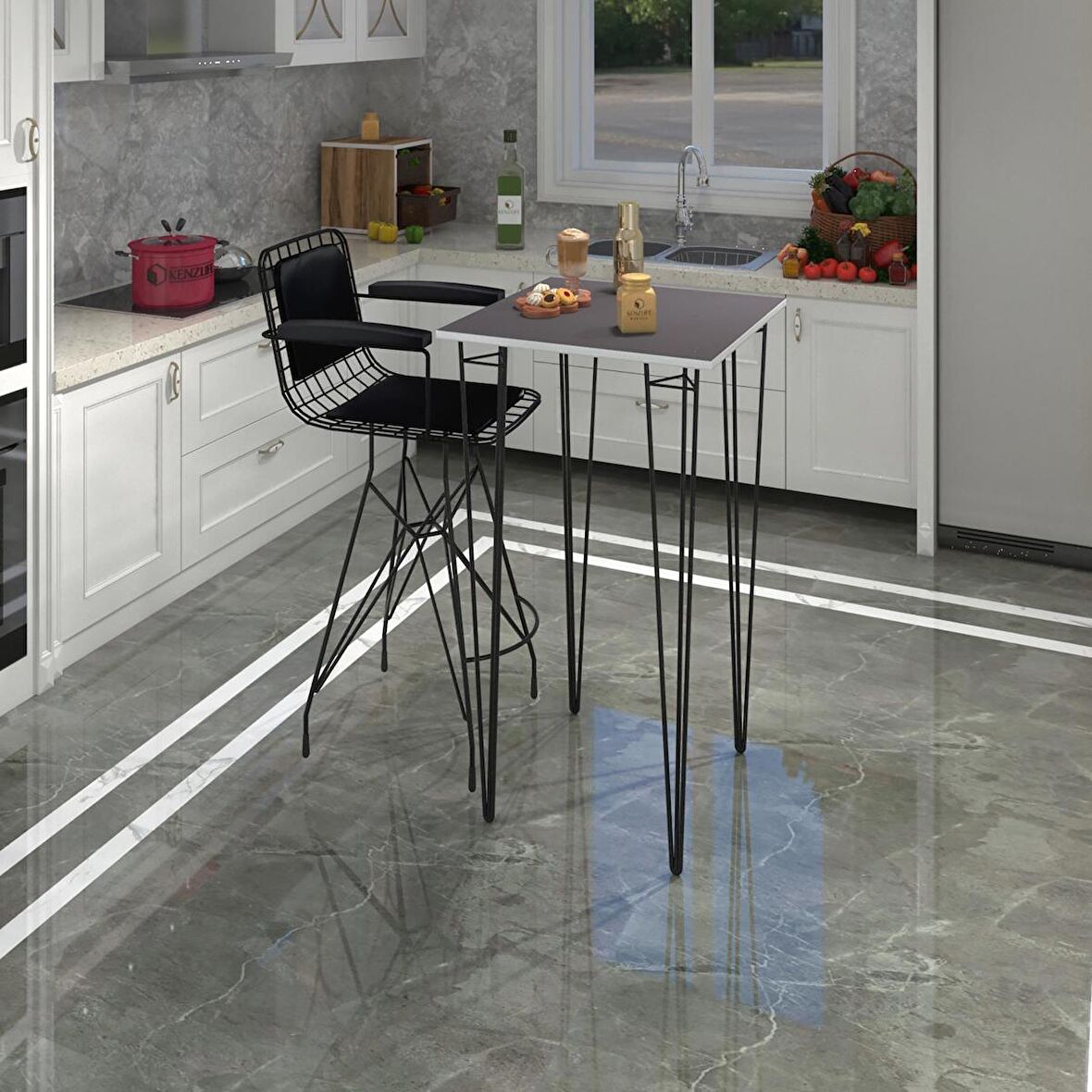 Knsz masa sandalye takımı hem105zengin grisyh 060*060 1 sandalye syhsyh kolçaklı sırt minderli
