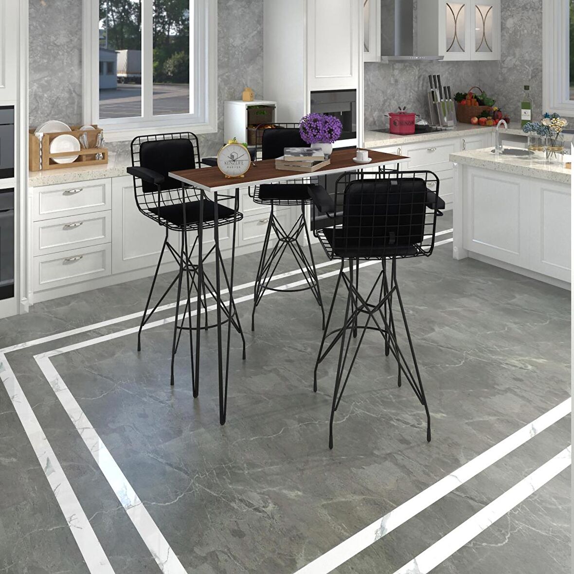 Knsz masa sandalye takımı hem105zengin cvzsyh 140*040 3 sandalye syhsyh kolçaklı sırt minderli