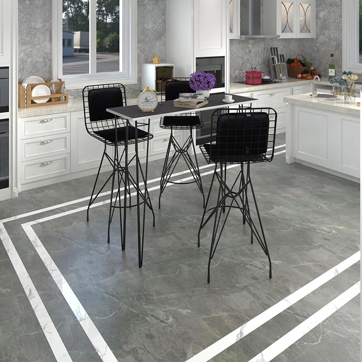 Knsz masa sandalye takımı hem105zengin grisyh 120*040 3 sandalye syhsyh sırt minderli