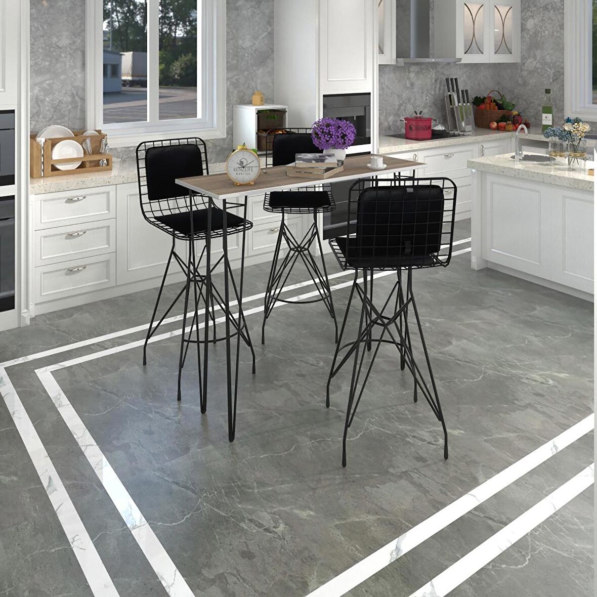 Knsz masa sandalye takımı hem105zengin crdsyh 120*040 3 sandalye syhsyh sırt minderli