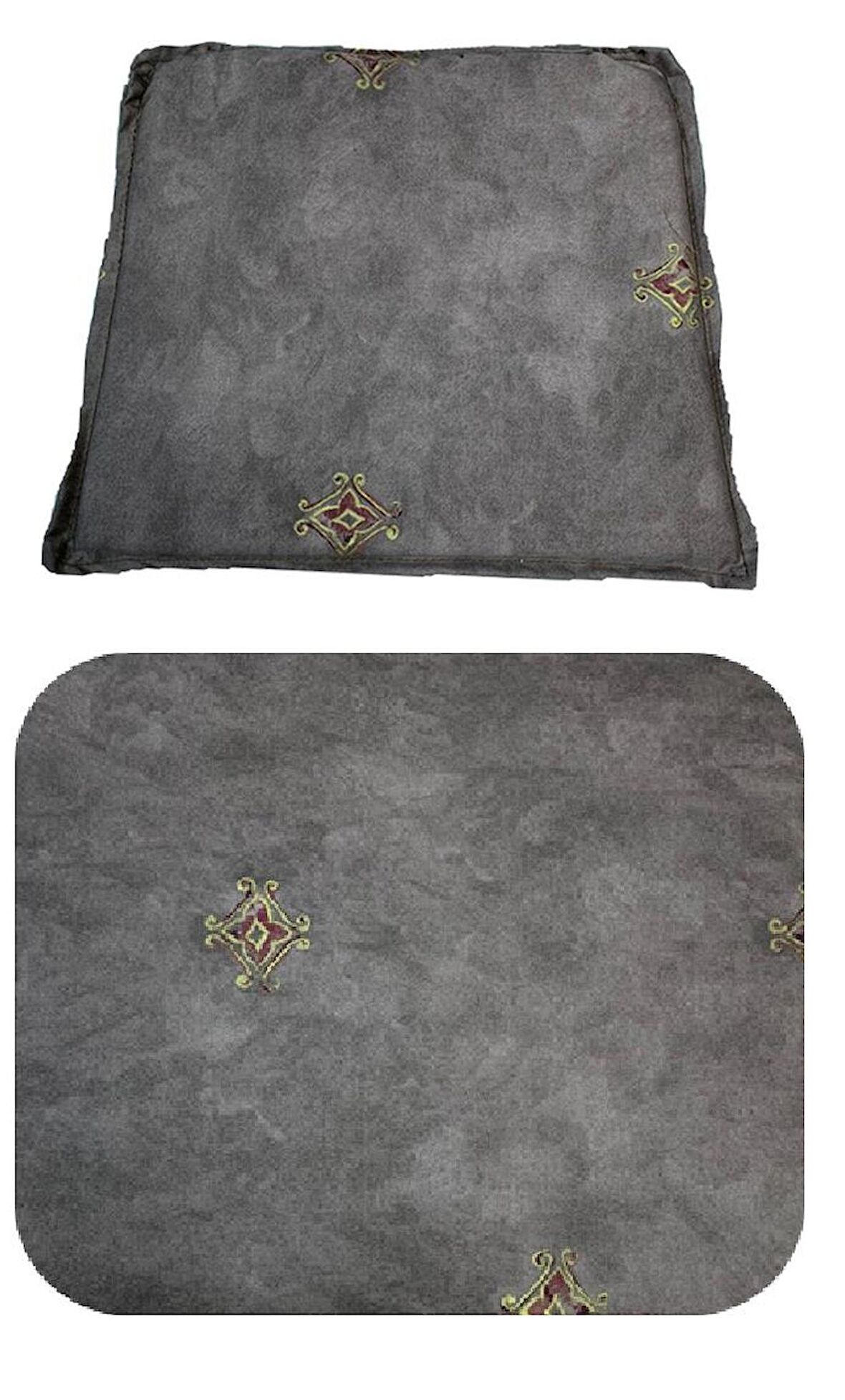 Knsz minder seti 1 li zng&mğr&uslu gri işlemeli kumaş tel bar sandalyesi oturma ve sırt minderi set