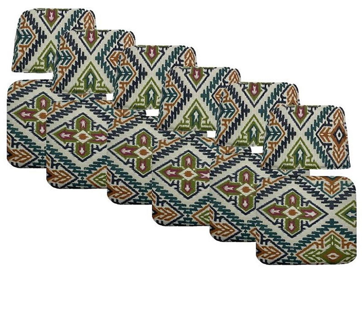 Knsz minder seti 6 lı zng&mğr&uslu kilim desen oturma ve sırt tel sandalyesi minderi bir arada