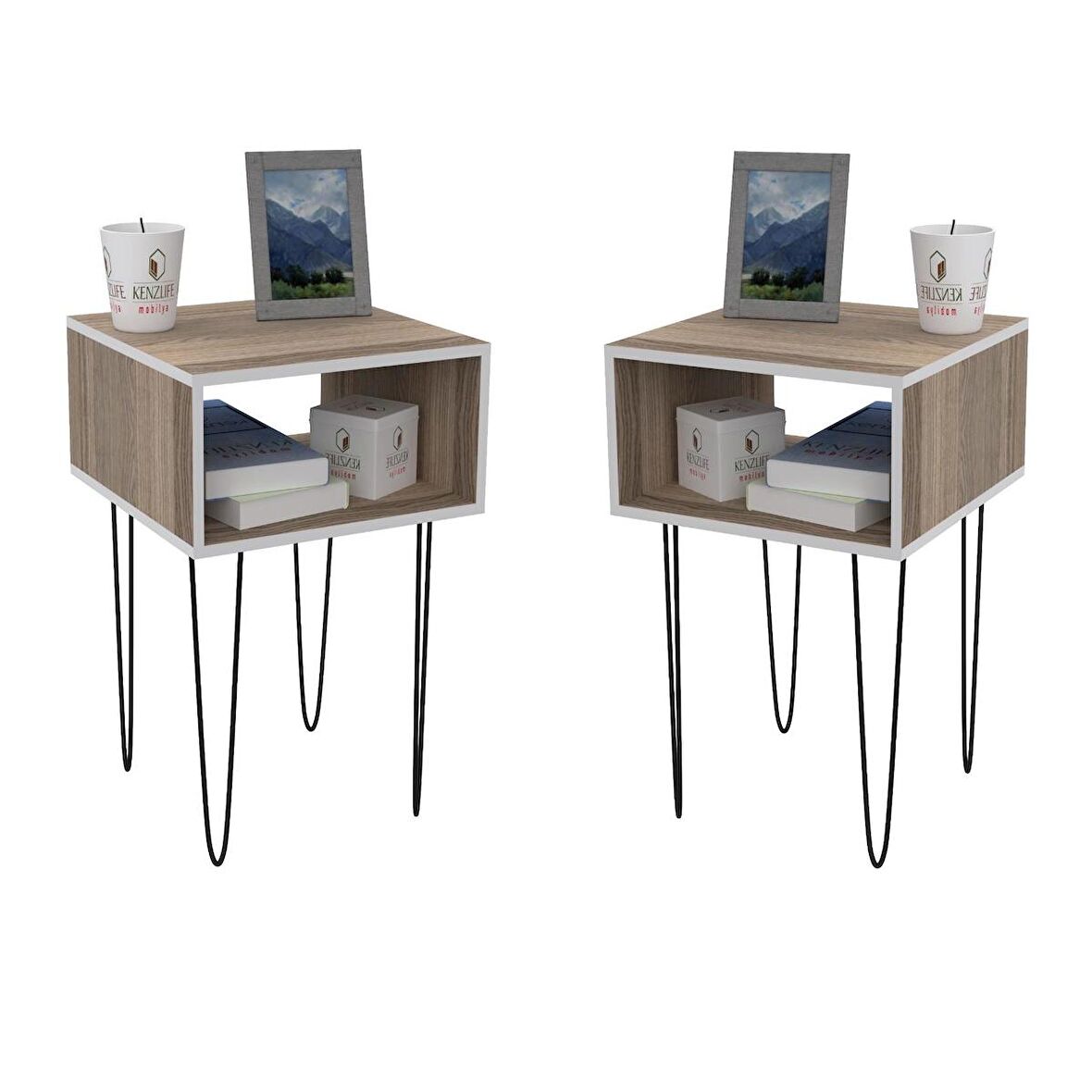 Kenzlife komodin ortense 2 li set crd komidin 44*29*29 metal ayaklı orta zigon sehpa minik boy (mng)