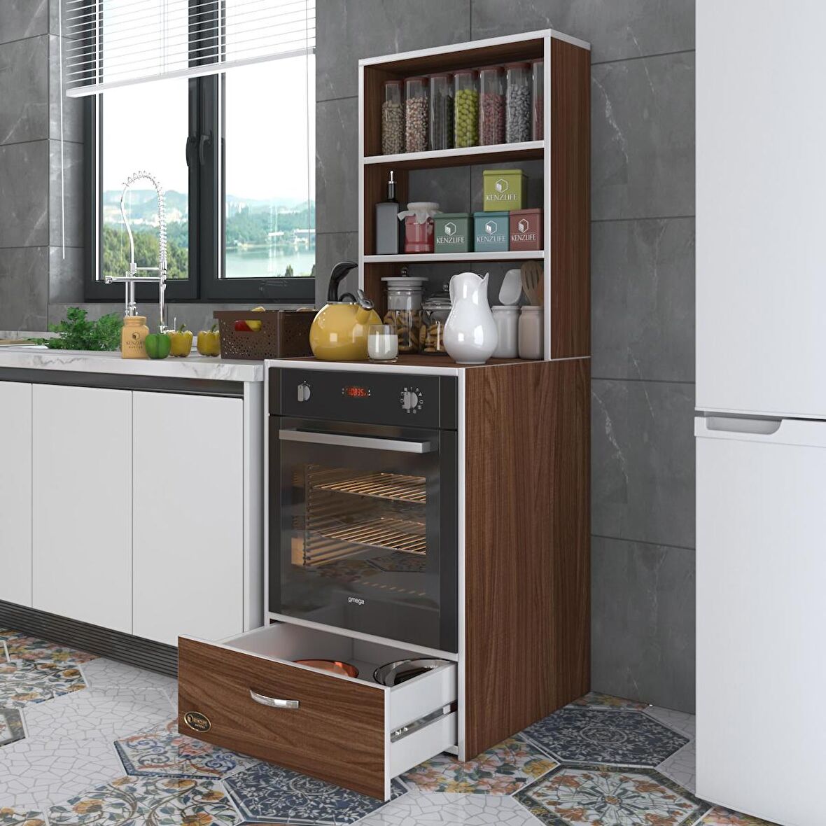 Kenzlife ankastre fırın dolabı aybirgen cvz 165*60*56 mutfak çekmeceli