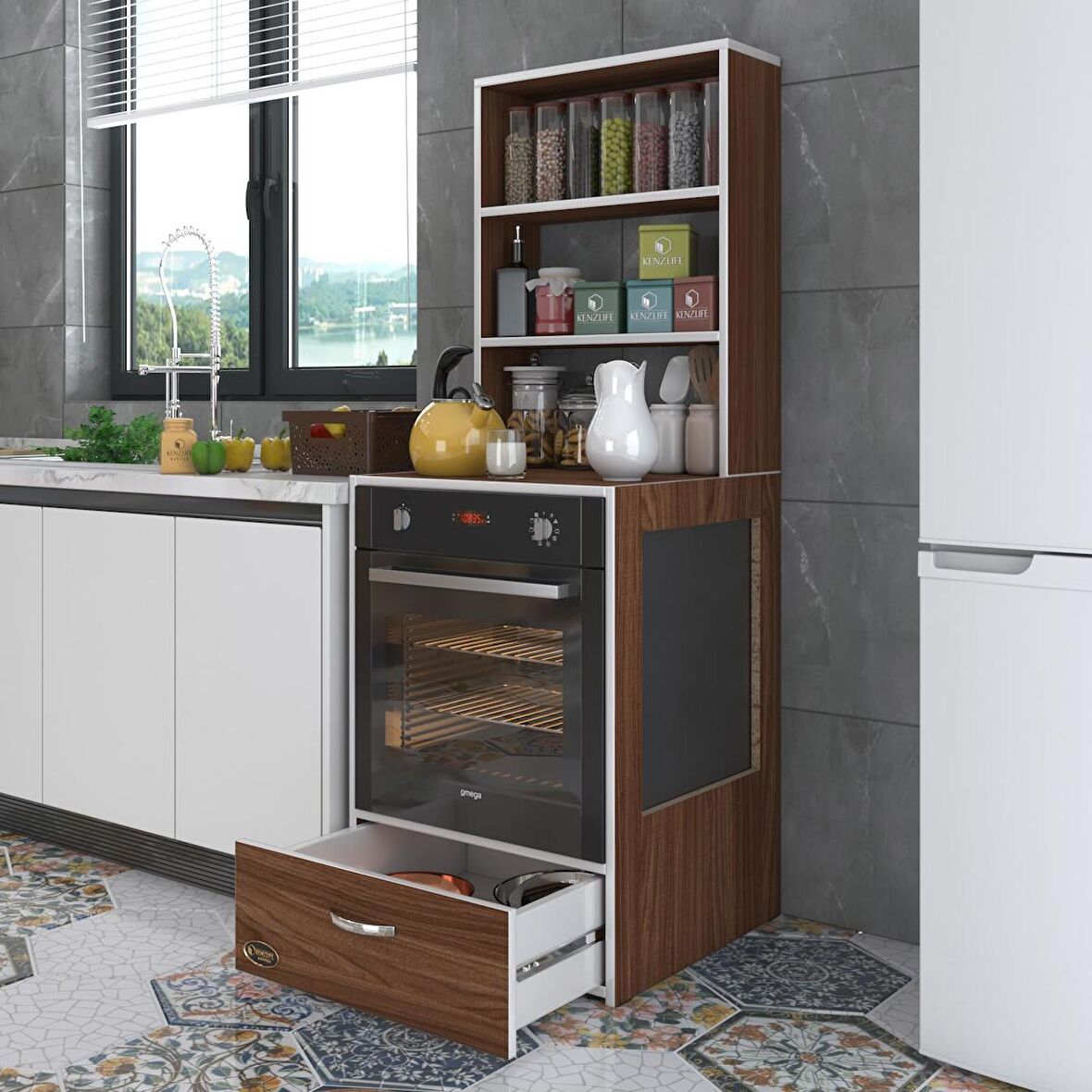 Kenzlife ankastre fırın dolabı gönül cvz 165*60*56 mutfak çekmeceli