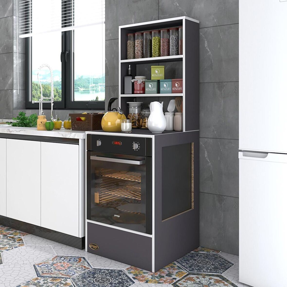 Kenzlife ankastre fırın dolabı nevgece gri 165*60*56 mutfak eko düz