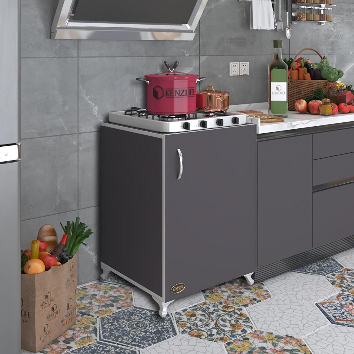 Kenzlife ocak dolabı hoşseda gri 85*60*56 hazır mutfak klasik set üstü ocak için arkalıksız