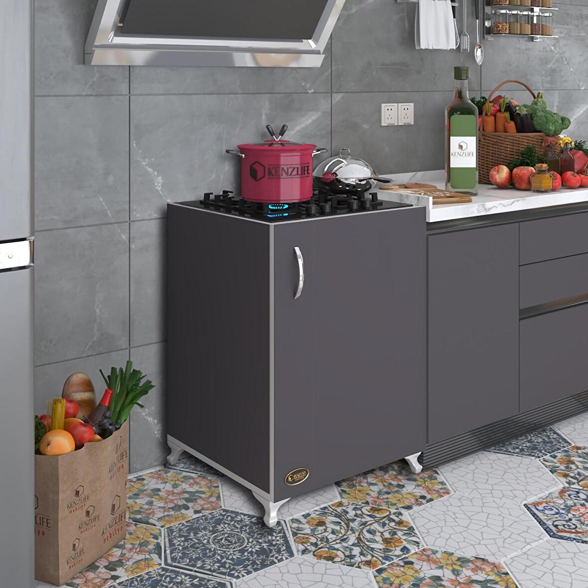 Kenzlife ocak dolabı kamuran gri 85*60*56 hazır mutfak ankastre gömme ocak için arkalıksız